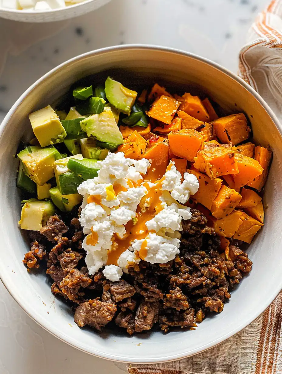 Cottage Cheese Sweet Potato Beef Bowl