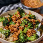 Honey Sriracha Ground Chicken and Broccoli
