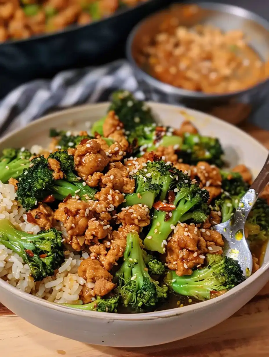 Honey Sriracha Ground Chicken and Broccoli