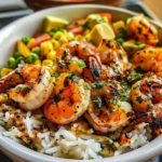 Grilled Shrimp Bowls with Creamy Garlic Sauce
