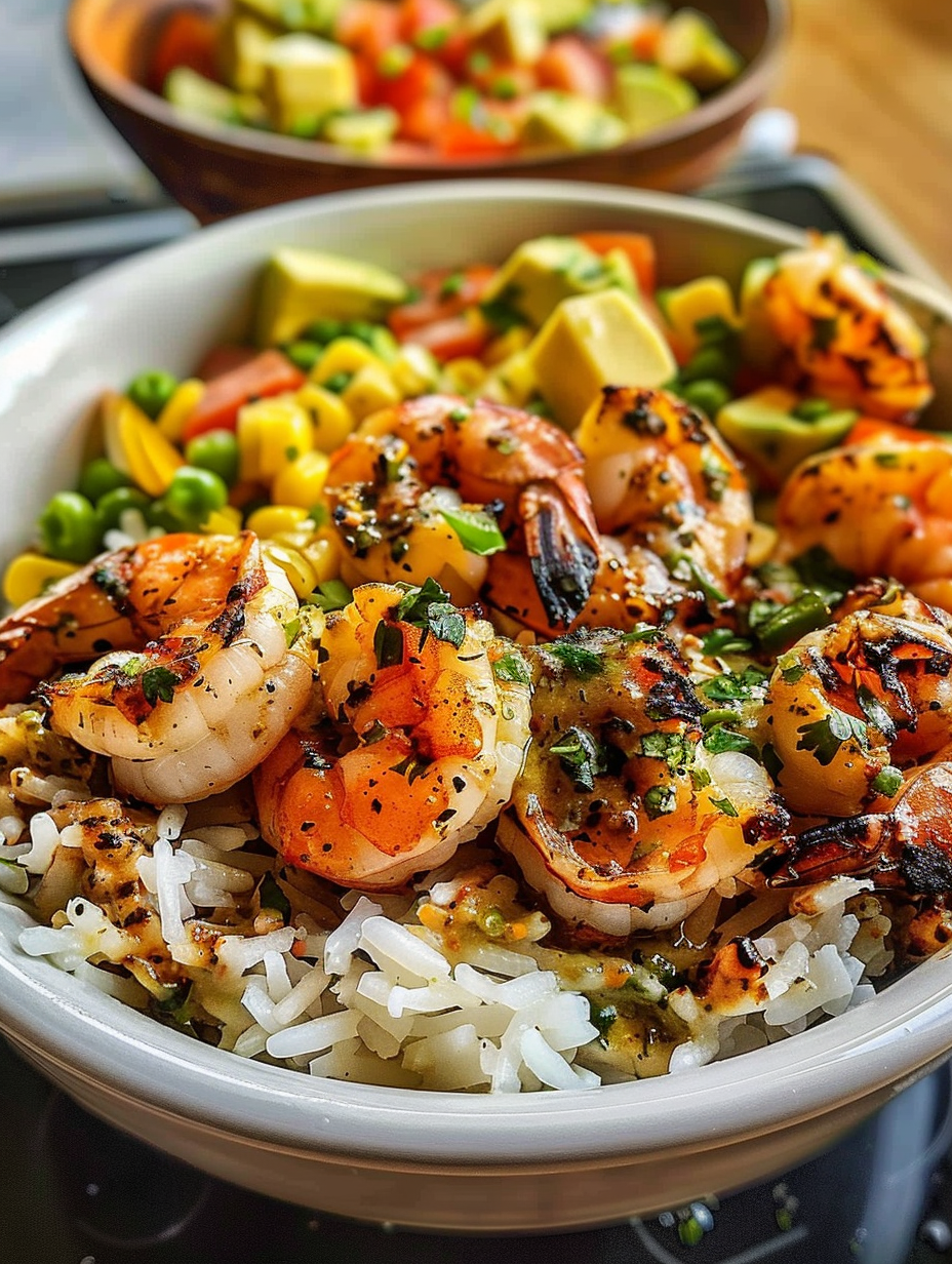 Grilled Shrimp Bowls with Creamy Garlic Sauce