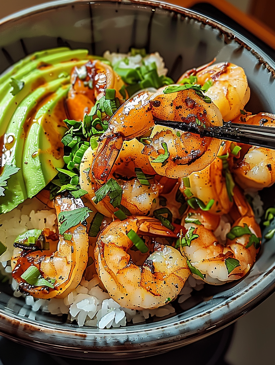 Spicy Shrimp and Avocado Rice Bowl