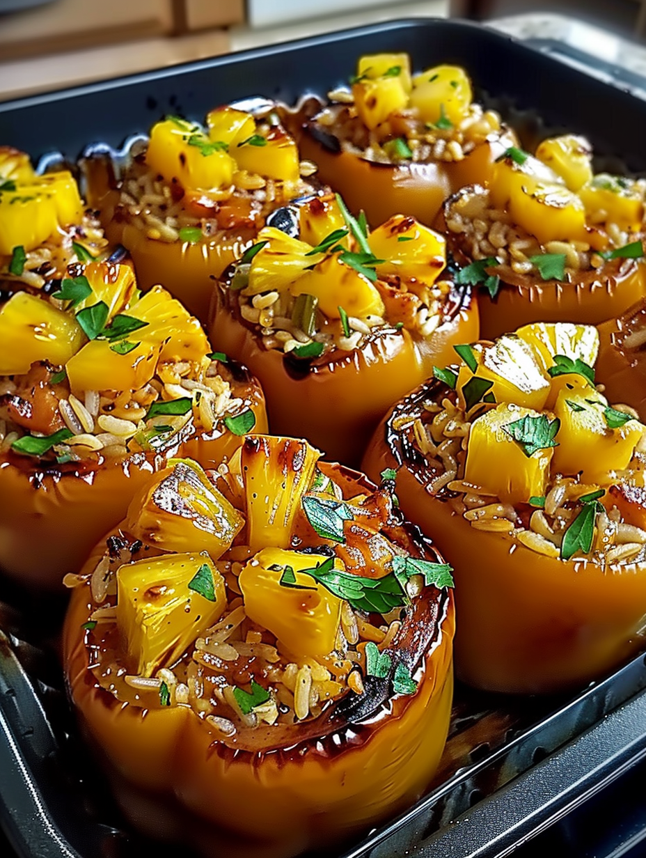 Teriyaki Pineapple Chicken and Rice Stuffed Peppers