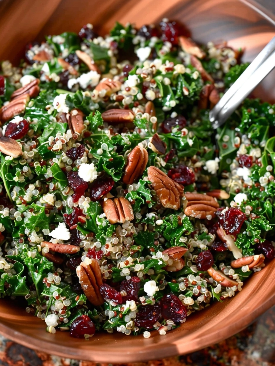 Cranberry Kale Quinoa Salad with Candied Pecans