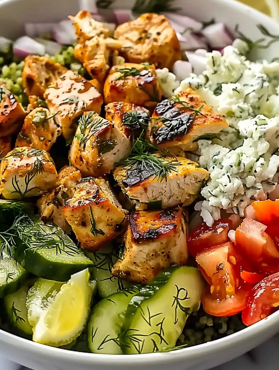 Low Carb High Protein Mediterranean Lemon Dill Chicken Bowl